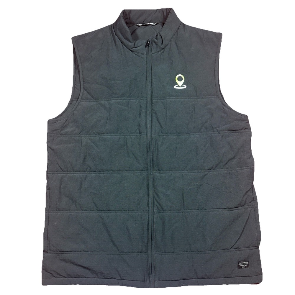 Travis Mathew Vest Mens XL Black Quilted Puffer‎ Full Zip Logo Golf Poly